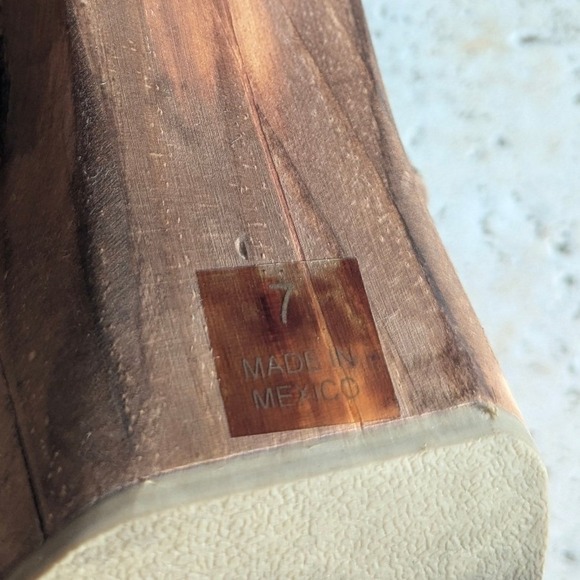 Five Worlds by Cordani Woven Leather Platform Sandals Brown Wood Heel Womens 7 - Picture 7 of 8